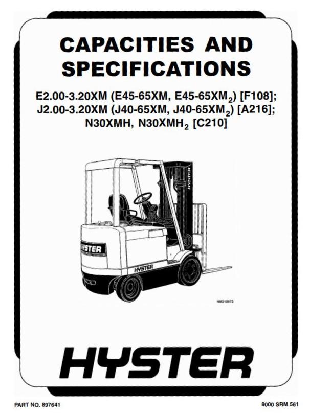 Hyster E45XM, E50XM, E55XM, E60XM, E65XM Electric Forklift Truck F108 Series Service Manual (USA)