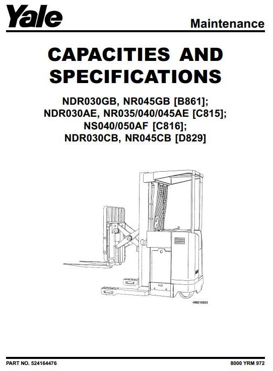 Yale NDR030GB, NR045GB Electric Reach Truck B861 Series Workshop Service Maintenance Manual