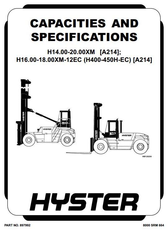 Hyster H360H, H400H, H450H, H400H-EC, H450H-EC Lift Truck A214 series Workshop Service Manual (USA)