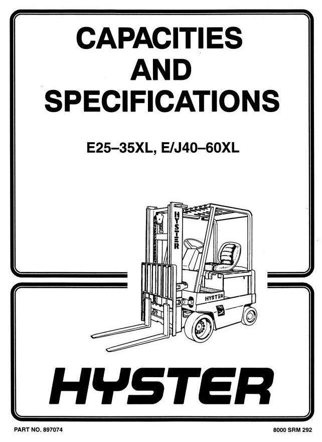 Hyster J40XL, J50XL, J60XL Electric Forklift Truck B168 Series Workshop Service Manual (USA)