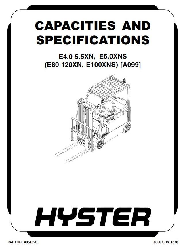 Hyster E4.0XN, E5.0XN, E5.0XNS, E5.5XN Electric Forklift Truck C099 Series Service Manual (Europe)