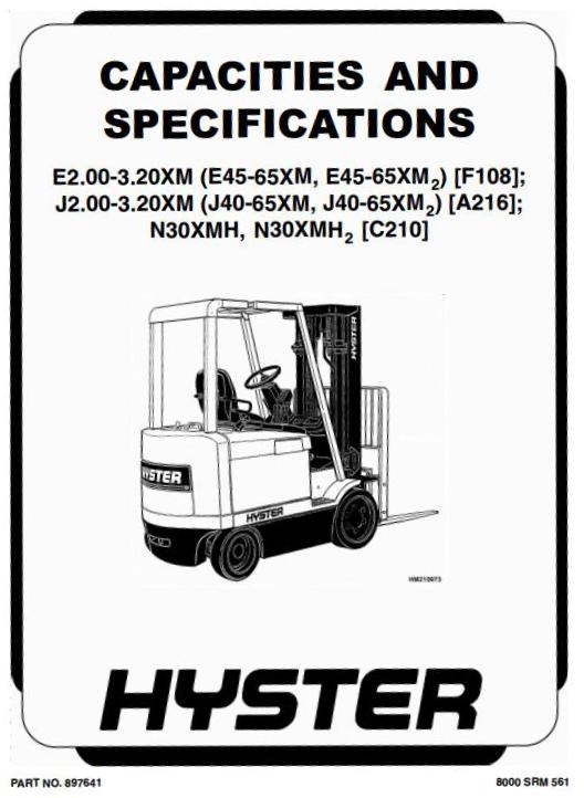 Hyster J40XM, J50XM, J60XM, J65XM Forklift Truck A216 Series Workshop Service Manual (USA)