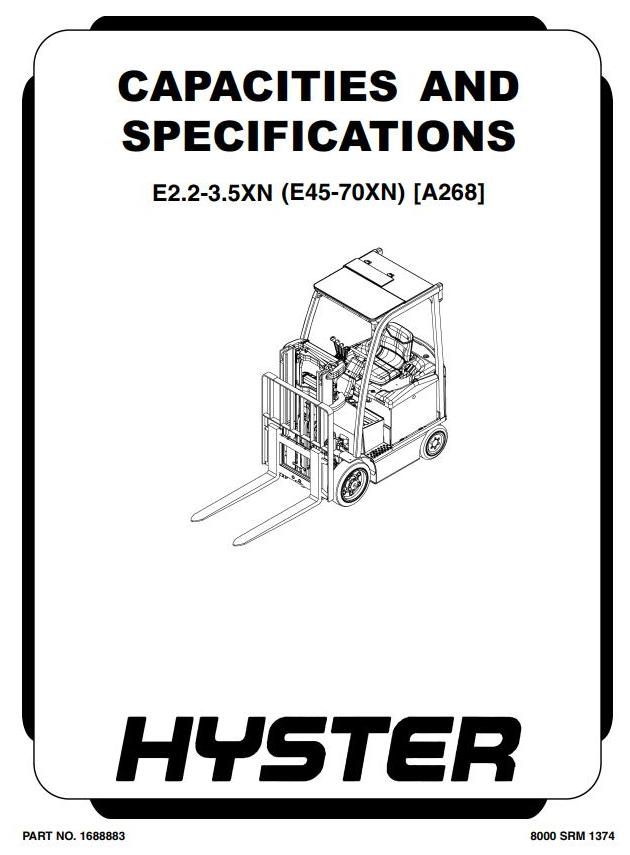 Hyster E45XN, E50XN, E55XN, E60XN, E65XN, E70XN Electric Forklift Truck A268 Ser.Service Manual (US)