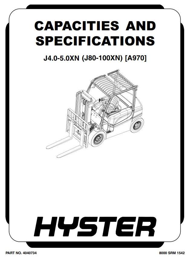 Hyster J4.0XN, J4.5XN, J5.0XN Electric Forklift Truck A970 Series Workshop Service Manual (Europe)