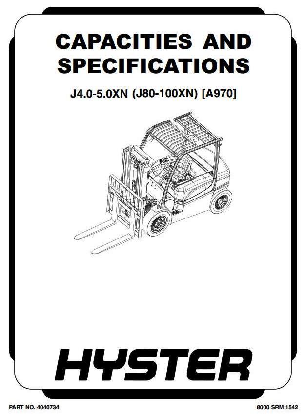Hyster J80XN, J90XN, J100XN Electric ForkLift Truck A970 Series Workshop Service Manual (USA)