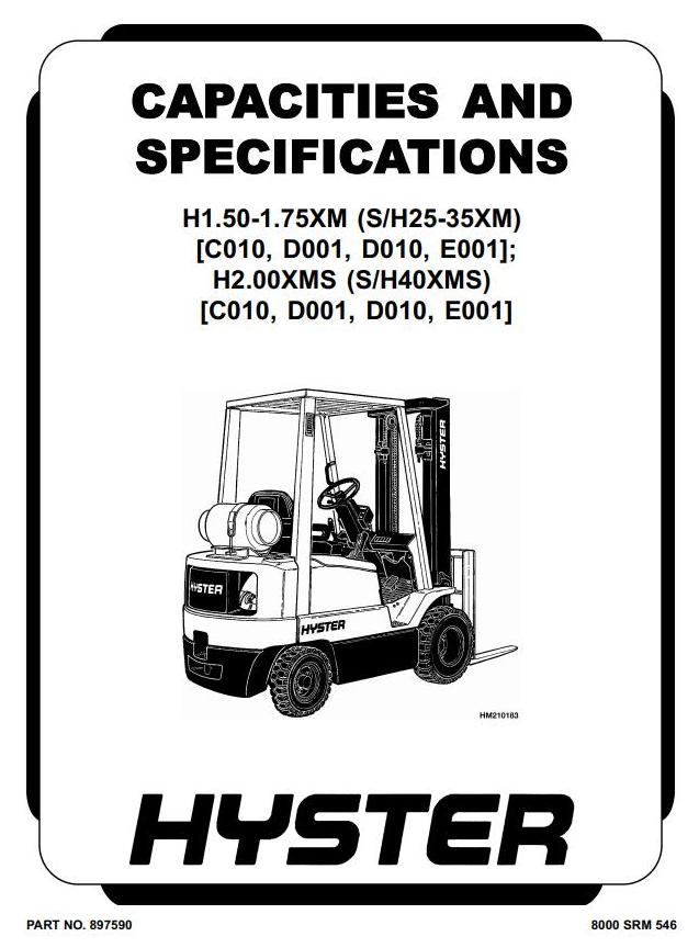 Hyster H1.50XM, H1.75XM, H2.00XMS Forklift Truck E001 Series Workshop Service Manual (Europe)