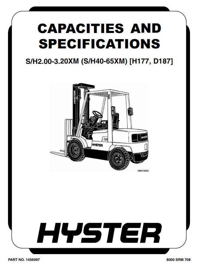 Hyster S40XM, S45XM, S50XM, S60XM, S65XM (S2.00XM-S3.20XM) ForkLift Truck D187 Series Service Manual