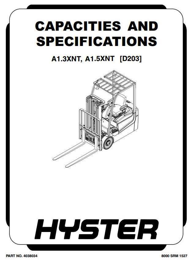 Hyster A1.3XNT, A1.5XNT Electric Forklift Truck D203 Seriews Workshop Service Manual (Europe)