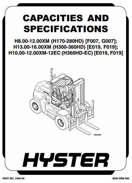 Hyster H10.00XM, H12.00XM, H13.00XM, H14.00XM, H16.00XM Forklift Truck E019 Ser. Service Manual (EU)