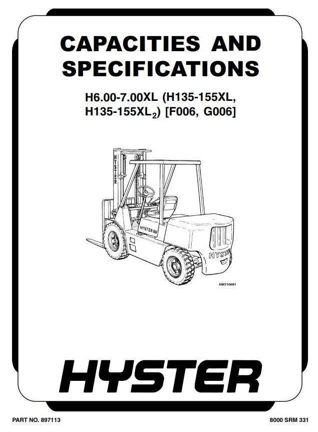 Hyster H135XL, H155XL Diesel/LPG Forklift Truck F006 Series Workshop Service Manual (USA)