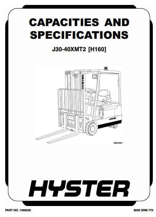 Hyster J30XMT2, J35XMT2, J40XMT2 Electric Forklift Truck H160 Series Workshop Service Manual