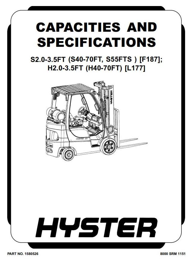 Hyster H40FT, H50FT, H60FT, H70FT Forklift Truck L177 Series Workshop Service Manual (USA)