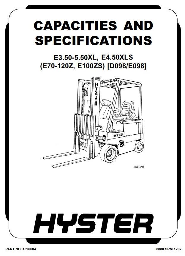 Hyster E3.50XL, E4.00XL, E4.50XL/XLS, E5.50XL Electric Forklift Truck D098 Series Service Manual