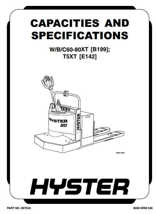 Hyster W60XT, W80XT Electric Walkie; T5XT Towing Tractor E135, E142 series Workshop Service Manual
