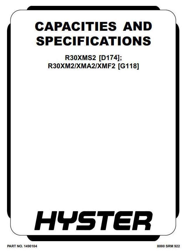 Hyster R30XM2, R30XMA2, R30XMF2 Electric Reach Truck G118 Series Workshop Service Manual