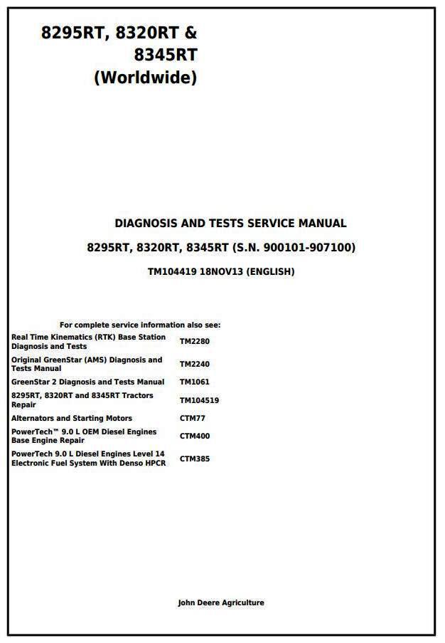 John Deere 8295RT, 8320RT, 8345RT (Worldwide) Tractors Diagnosis and Tests Service Manual (TM104419)