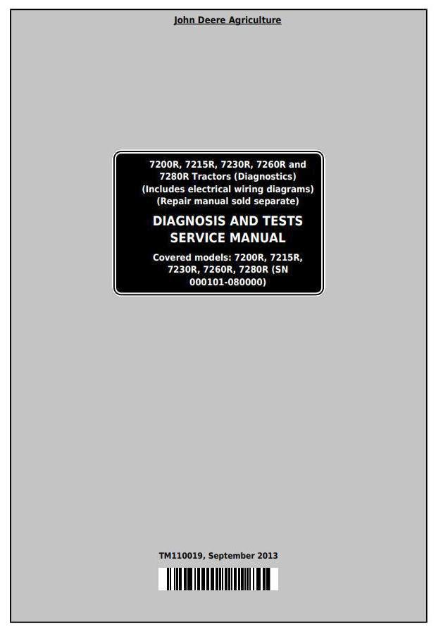 John Deere 7200R, 7215R, 7230R, 7260R, 7280R Tractors Diagnosis and Tests Service Manual (TM110019)