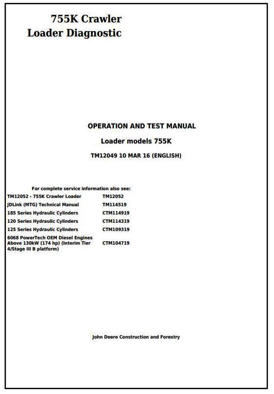 John Deere 755K Crawler Loader Diagnostic, Operation and Test Service Manual (TM12049)