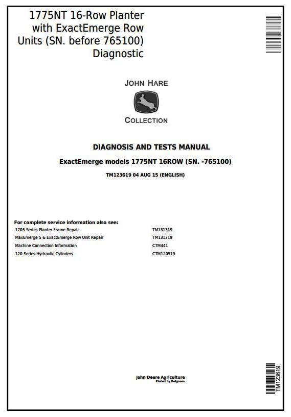 John Deere 1775NT 16-Row Planter w.ExactEmerge Row Units (SN.-765100) Diagnostic Manual (TM123619)