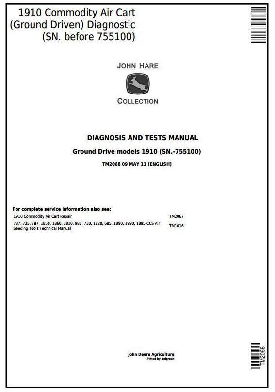 John Deere 1910 (SN.-755100) Commodity Air Cart (Ground Driven) Diagnostic Service Manual (TM2068)