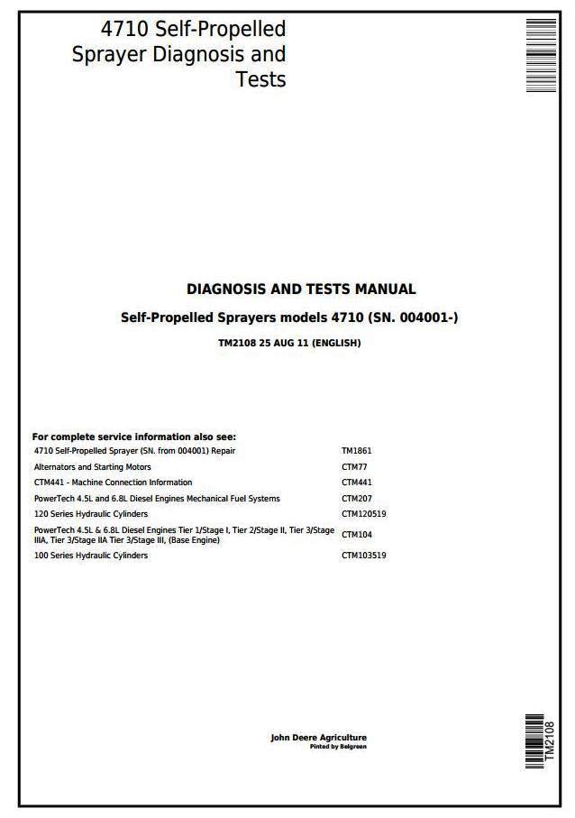 John Deere 4710 Self-Propelled Sprayer (SN.from 004001) Diagnostic and Tests Service Manual (TM2108)