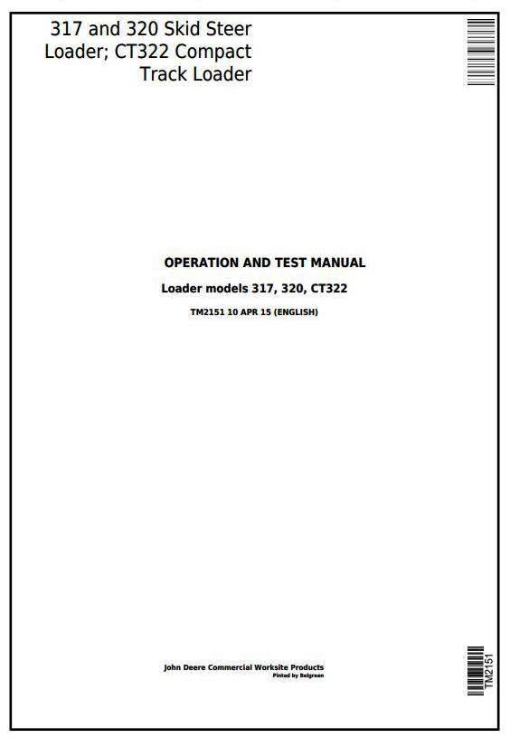 John Deere 317, 320 Skid Steer Loader; CT322 Compact Track Loader Diagnostic Service Manual (TM2151)