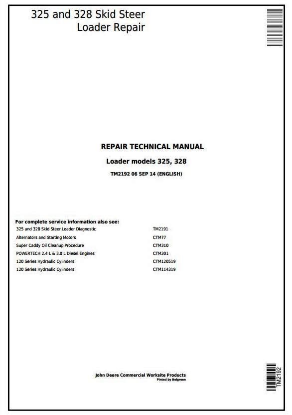 John Deere 325 and 328 Skid Steer Loader Service Repair Technical Manual (TM2192)