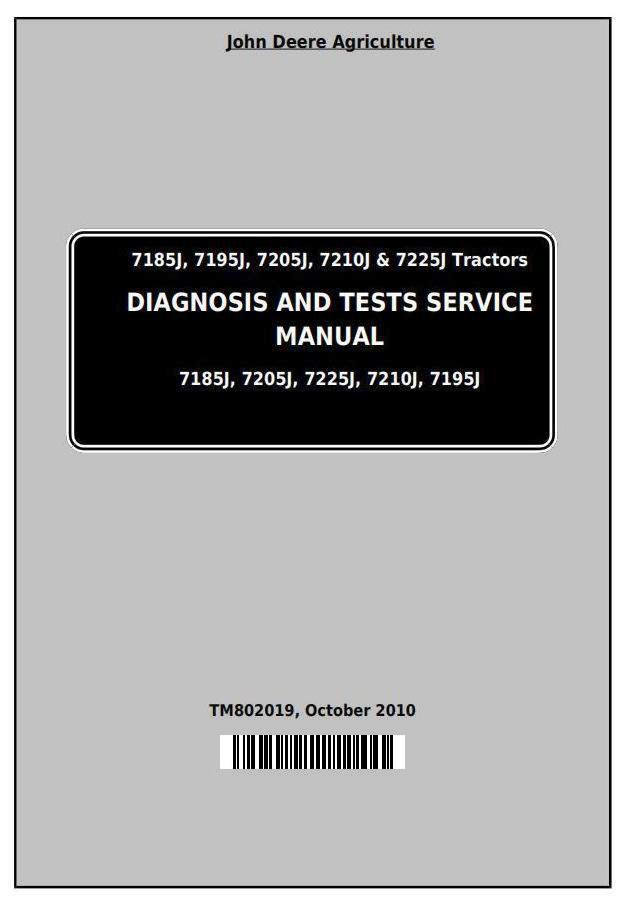 John Deere 7185J, 7195J, 7205J, 7210J, 7225J Tractors Diagnosis and Tests Service Manual (TM802019)
