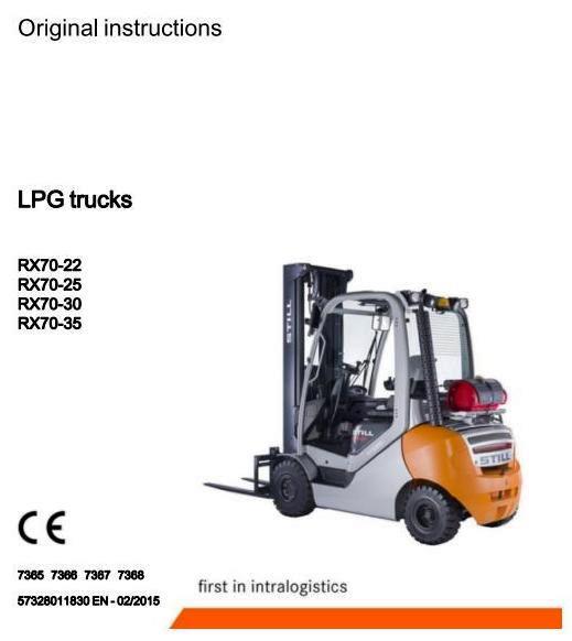 Still RX70-22T, RX70-25T, RX70-30T, RX70-35T LPG Forklift Truck Series 7365-7368 Operating Manual