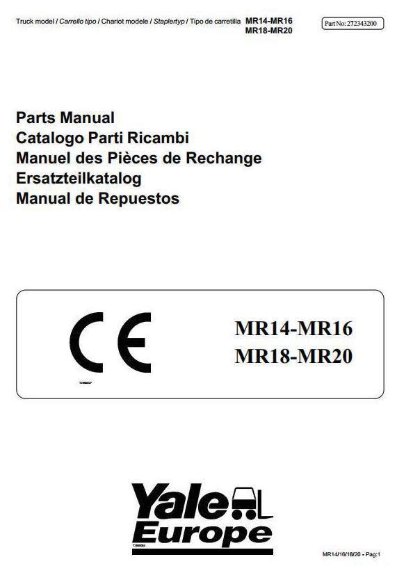 Yale MR14, MR16, MR18, MR20 Reach Truck B849 Series Spare Parts Manual (Europe)