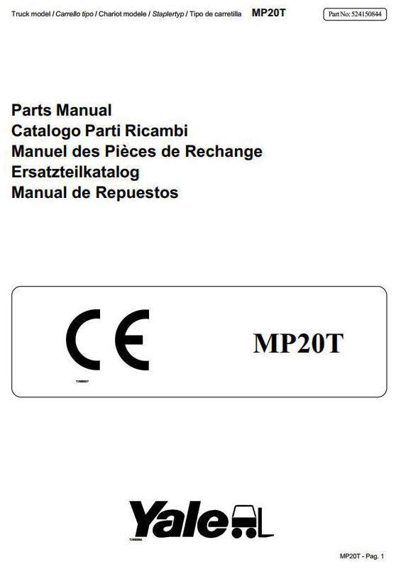 Yale MP20T Pallet Truck B854 Series Spare Parts Manual (Europe)