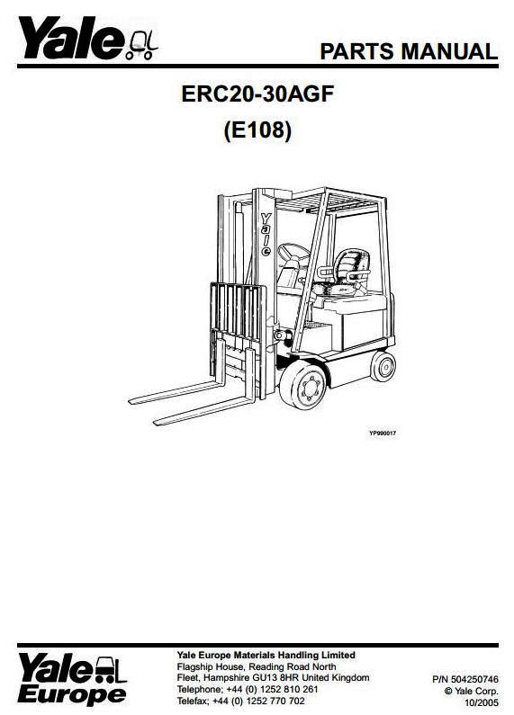 Yale ERC20AGF, ERC25AGF, ERC30AGF Electric Forklift Truck E108 Series Parts Manual (Europe)