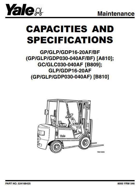 Yale GDP030AF, GDP040AF Diesel Forklift Truck B810 Series Workshop Service Manual