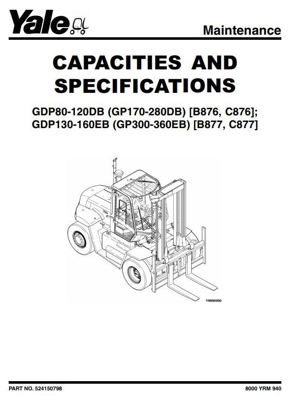 Yale GDP300EB, GDP330EB, GDP360EB Diesel ForkLift Truck B877 Series Workshop Service Manual