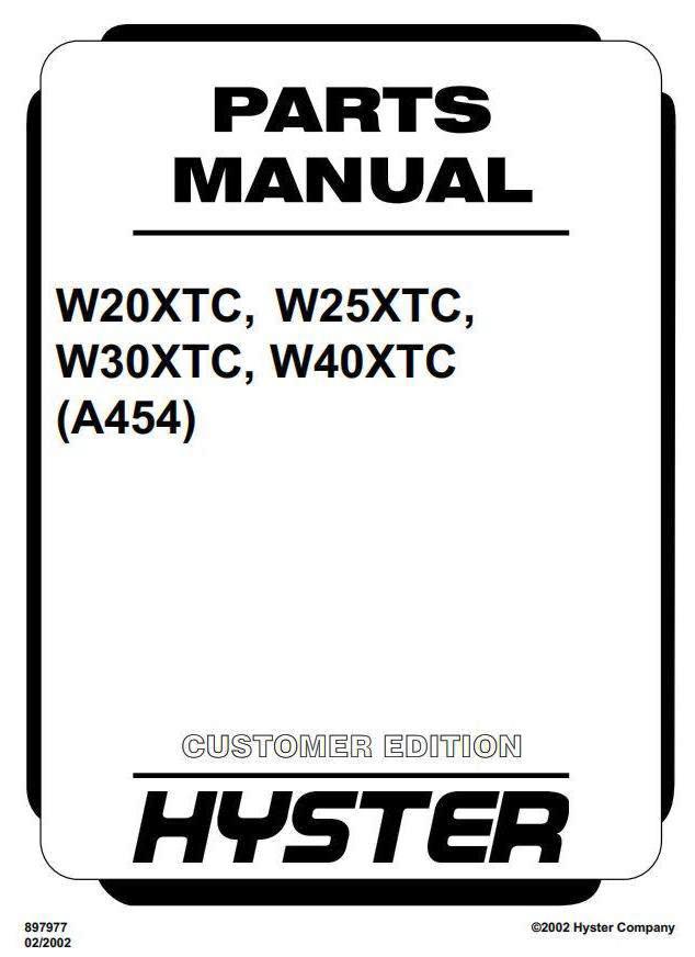 Hyster W20XTC, W25XTC, W30XTC, W40XTC Pallet Truck A454 Series Spare Parts Manual (EPC)