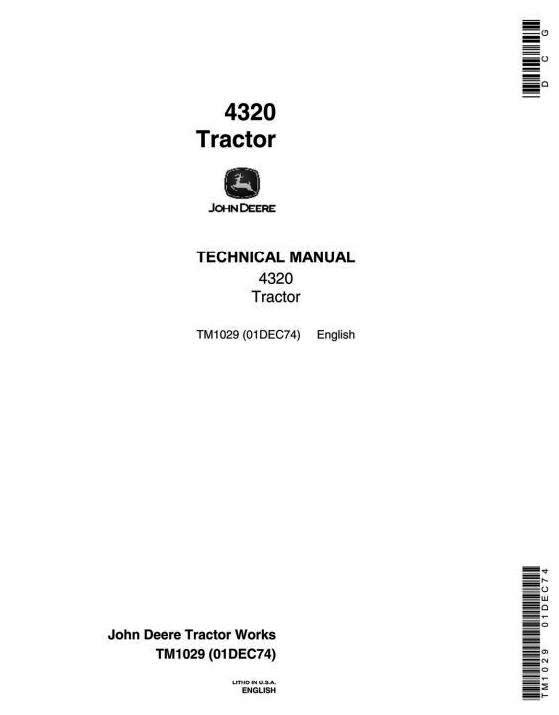 John Deere 4320 Tractors Diagnostic and Repair Technical Service Manual (tm1029)