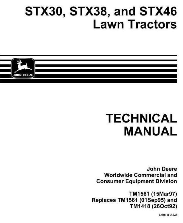 John Deere STX38, STX46, STX30D Riding Lawn Tractors Technical Service Manual (tm1561)