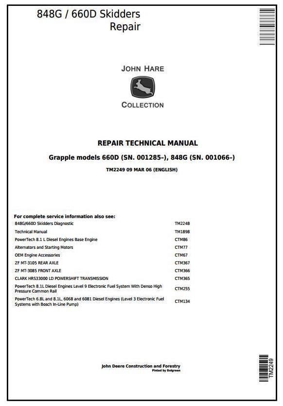 John Deere 848G / Timberjack 660D Grapple Skidder Service Repair Technical Manual (TM2249)