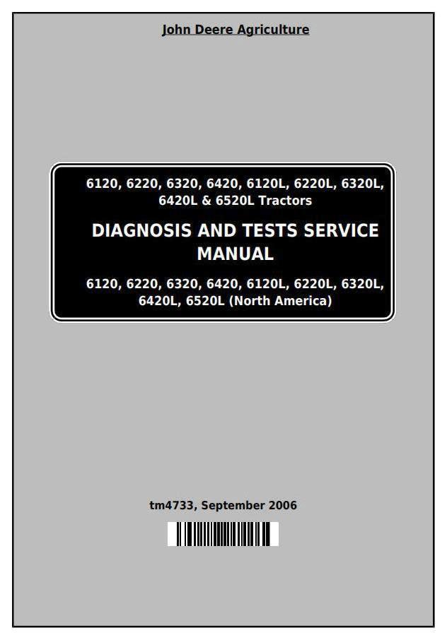 John Deere Tractors 6120,6220, 6320,6420, 6120L,6220L, 6320L,6420L,6520L Diagnostic Service Manual TM4733