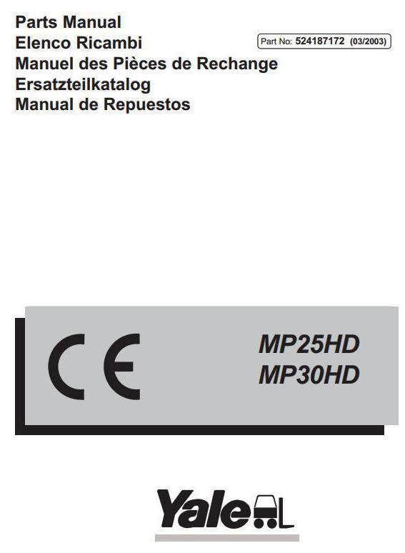 Yale MP25HD, MP30HD Electric Pallet Truck C856 Series Spare Parts Manual (Europe)