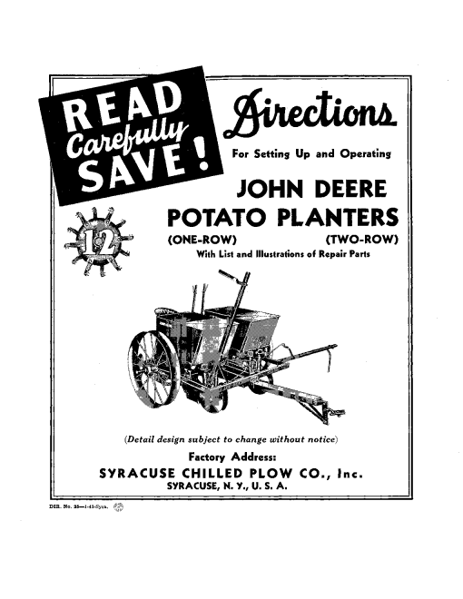 John Deere 1- & 2- Row Potato Planter DIR25B Operators and Maintenance Manual PDF Download