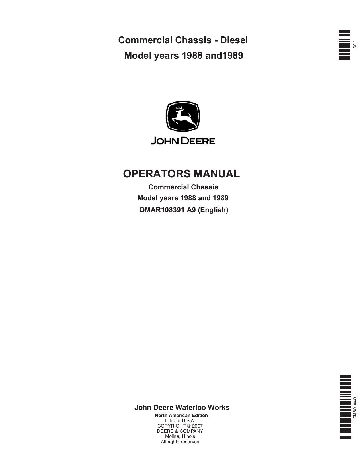John Deere 10, 12, 14, 16, 18 Top Run Commercial Chassis - Diesel OMAR108391 Operators and Maintenance Manual PDF Download