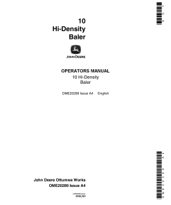 John Deere 10 Hi Density Baler OME20289 Operators and Maintenance Manual PDF Download