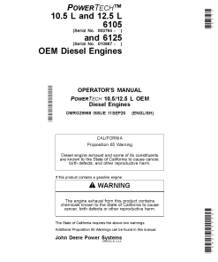 John Deere 10.5L, 6105 and 12.5L, 6125 OEM Diesel Engines OMRG29968 Operators and Maintenance Manual PDF Download