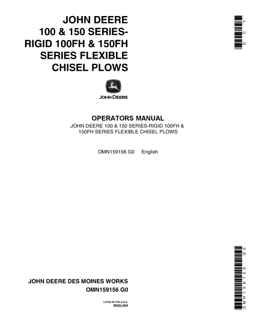 John Deere 100, 150 Series Rigid Plows; 100FH, 150FH Series Flexible Plow OMN159156 Operators and Maintenance Manual PDF Download