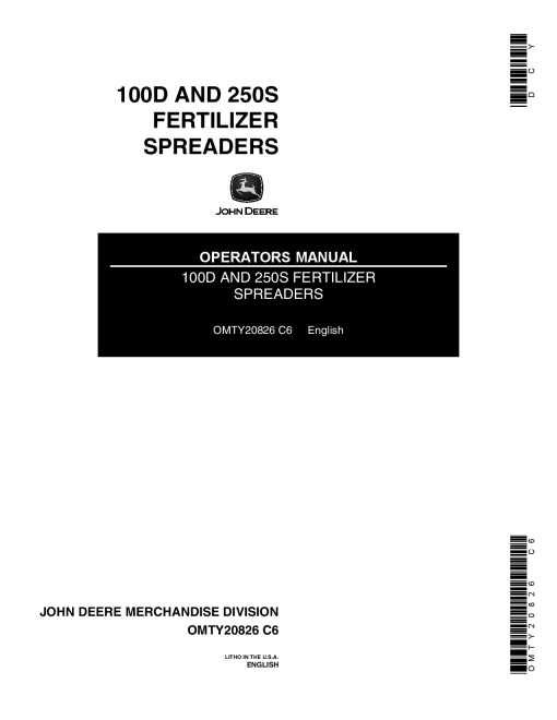 John Deere 100D, 250S Fertilizer Spreader OMTY20826 Operators and Maintenance Manual PDF Download