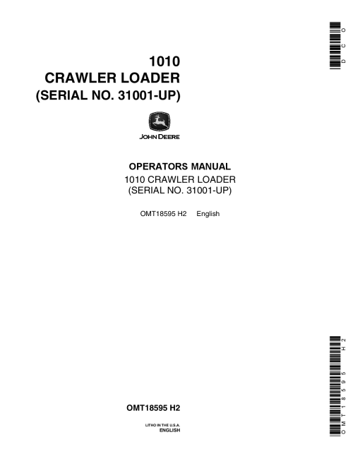 John Deere 1010 Crawler Loader (031001-) OMT18595 Operators and Maintenance Manual PDF Download