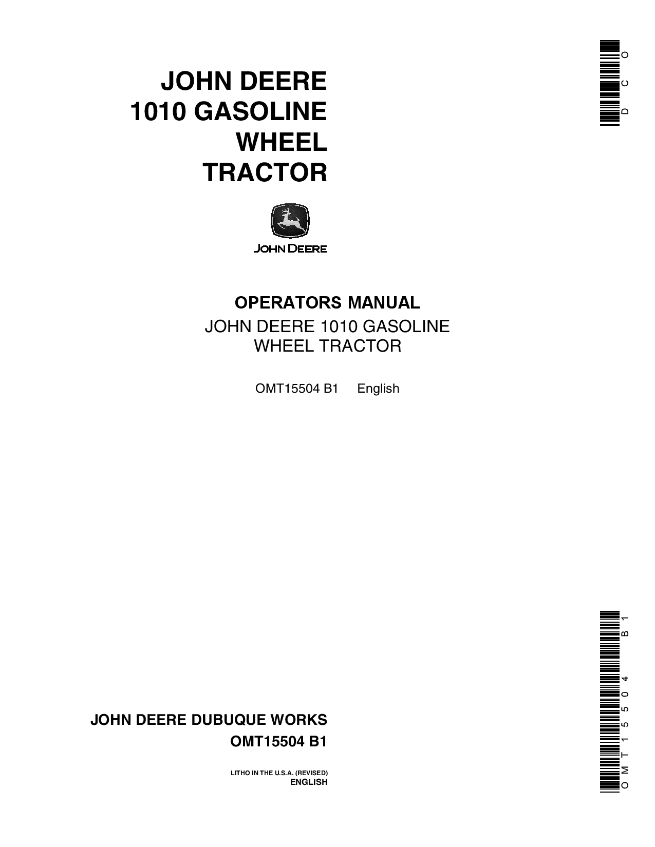 John Deere 1010 Gasoline Wheel Tractor OMT15504 Operators and Maintenance Manual PDF Download