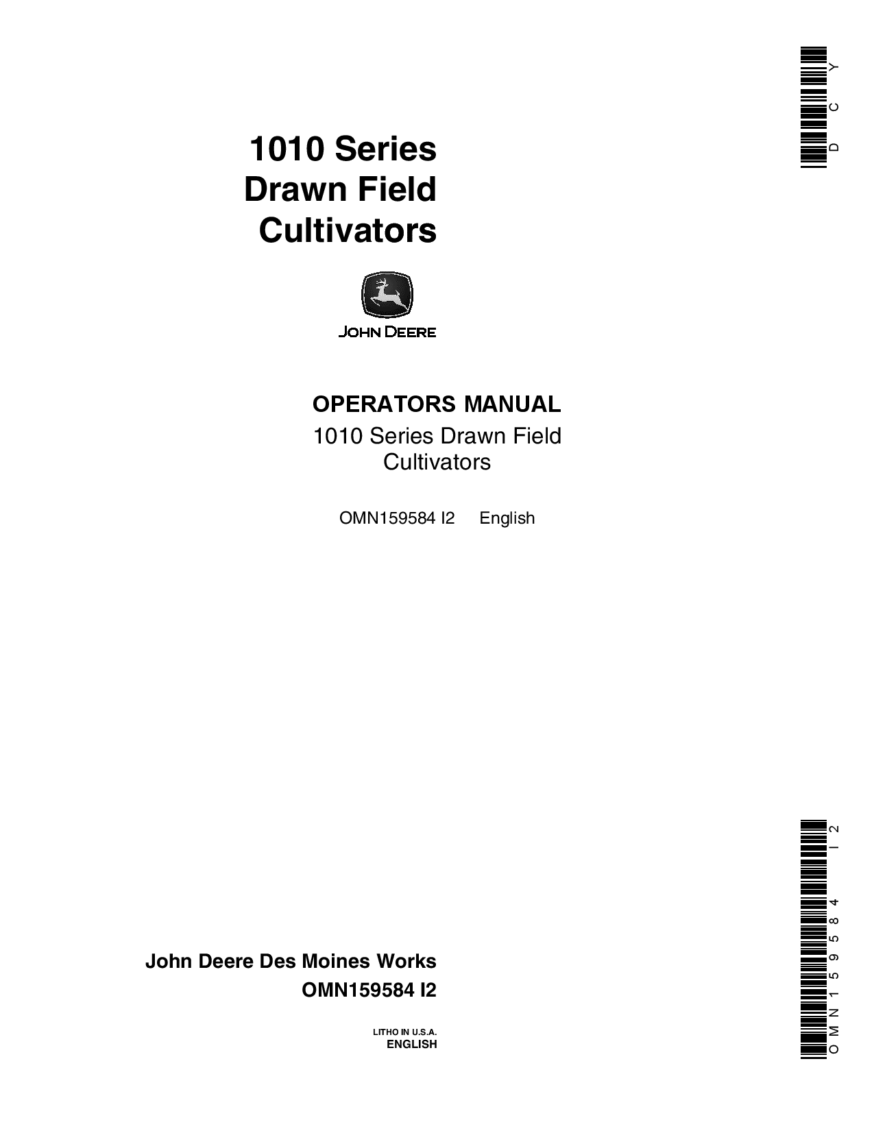 John Deere 1010 Series Drawn Field Cultivator OMN159584 Operators and Maintenance Manual PDF Download