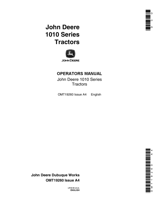 John Deere 1010 Series Tractors OMT19260 Operators and Maintenance Manual PDF Download